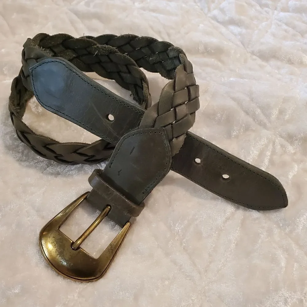 VINTAGE Woven Braided Leather Belt Green Women's Size Small‎
